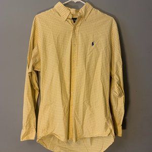 Ralph Lauren Custom Fit Men's Oxford Checkered Dress Shirt - Yellow, Blue 32/33